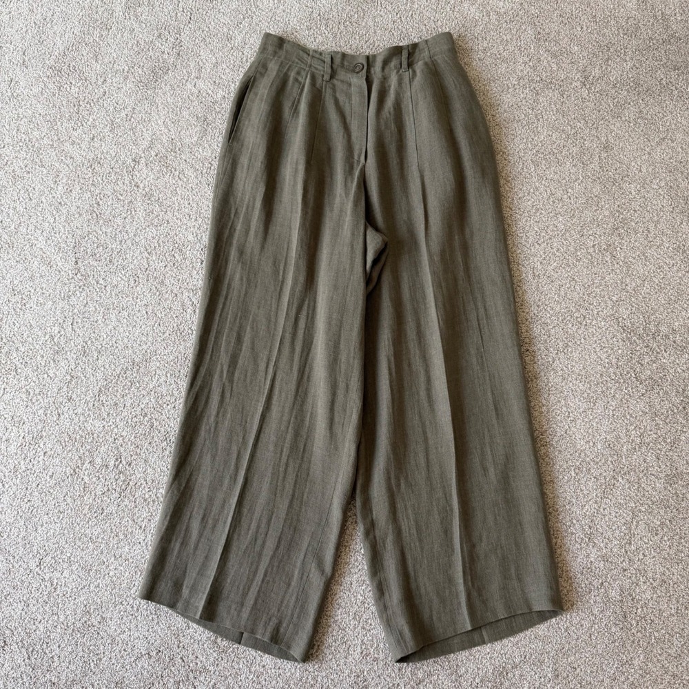 Jil Sander Linen Pleated High Rise Wide Leg Pants Size 42 (US10) Olive $800msrp